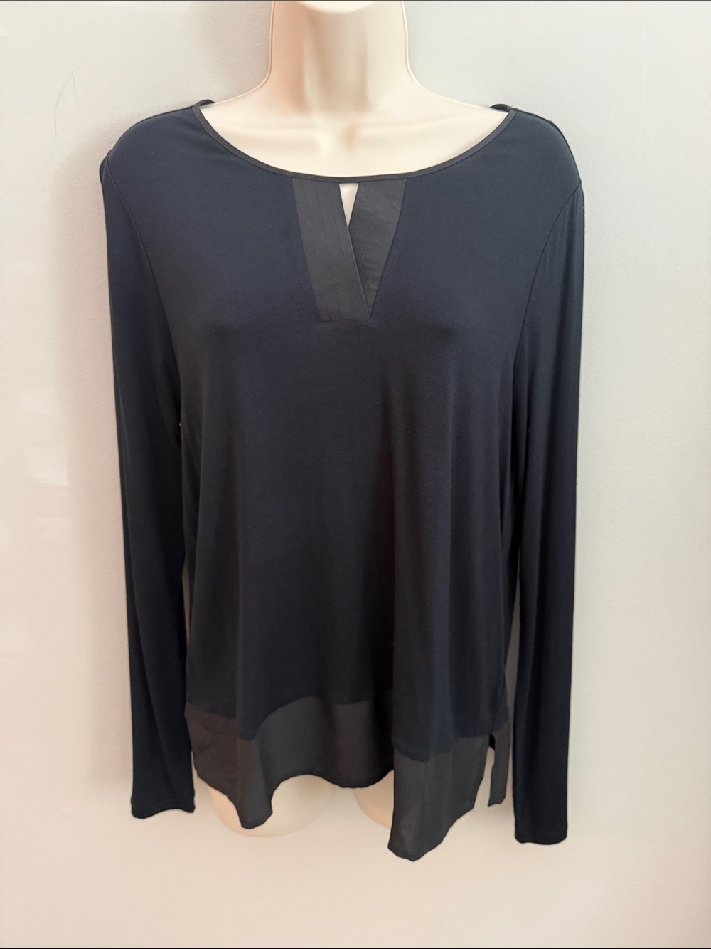 Banana Republic Black Long-Sleeve Top with Keyhole Detail